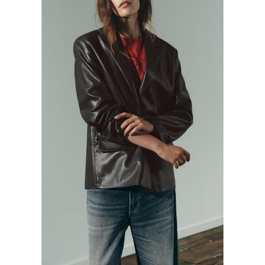 Leather Blazer Women Early Autumn Coat Retro Loose Casual Elegant Top - Modestly Vogue